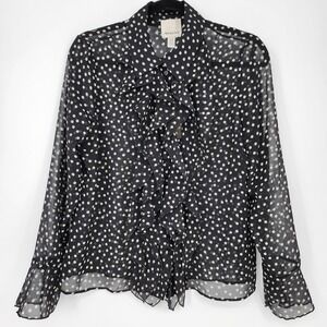 Industry NWT Black Polka Dot Sheer Ruffle Top Womens Small Twee Victorian